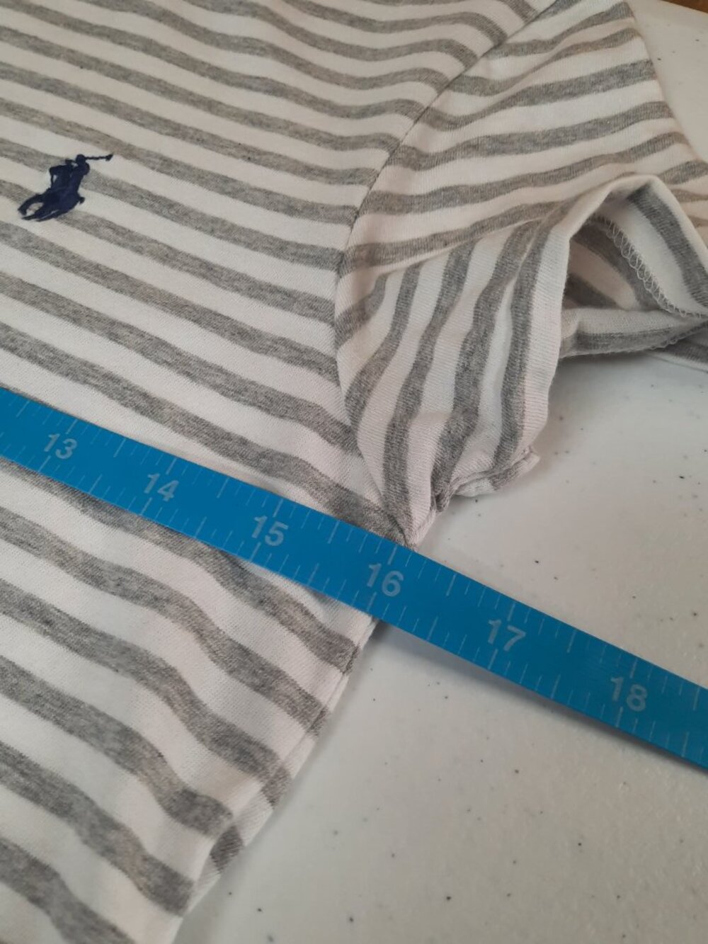 Polo Ralph Lauren Women’s Medium Gray White Striped Short Sleeve Shirt Retro y2k - Picture 6 of 7